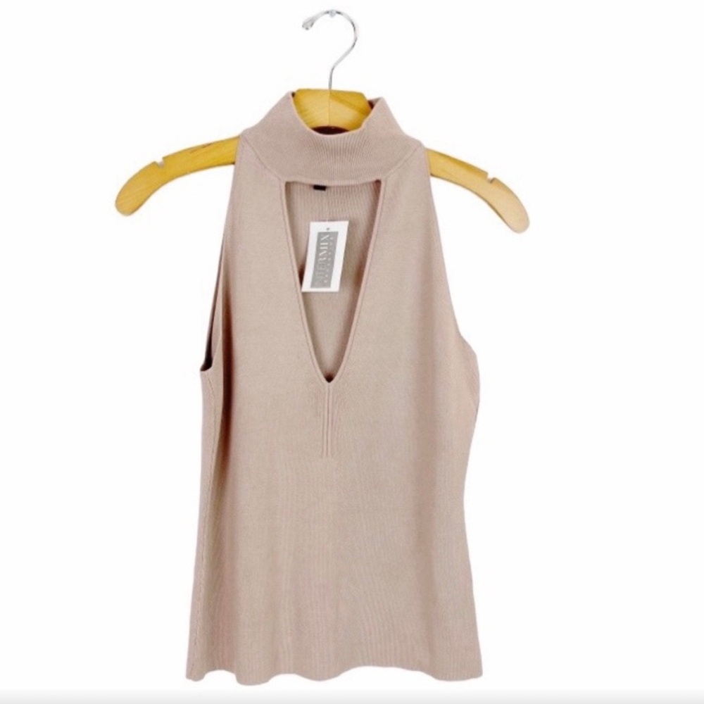 Intermix Saunders Mock Neck Top in Blush/Nude Small